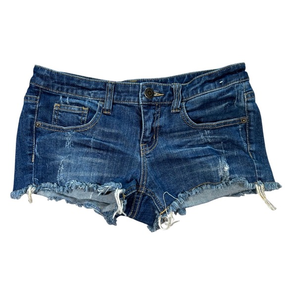 Mossimo Supply Co Pants - Y2K Womens Dark Wash Distressed Denim Cut Off Shorts Festival Boho Summer 7